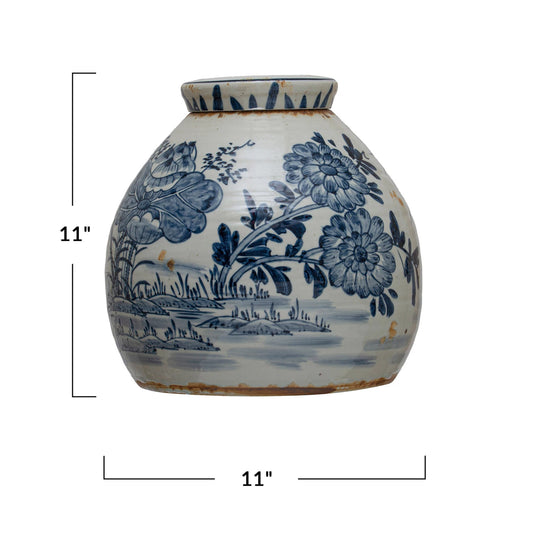 Blue Decorative Stoneware Ginger Jar