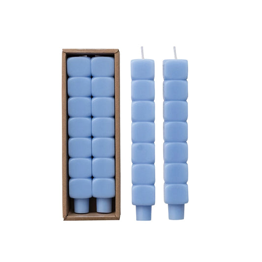Stacked Block Shaped Taper Candle, Blue