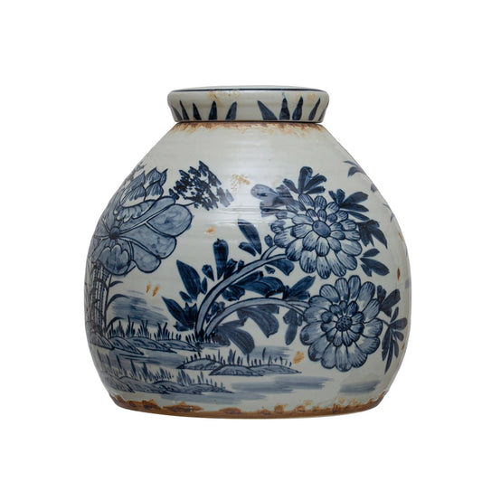 Blue Decorative Stoneware Ginger Jar