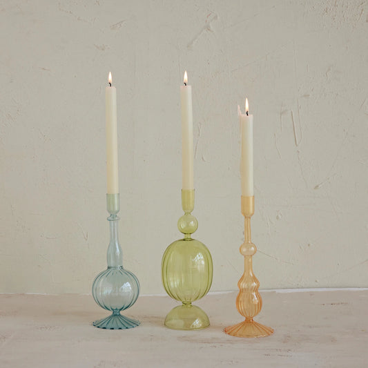 Glass Ribbed Taper Candle Holders, 3 Styles