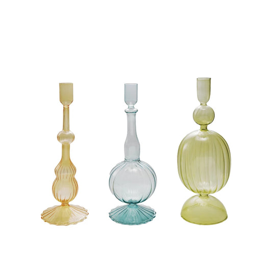 Glass Ribbed Taper Candle Holders, 3 Styles
