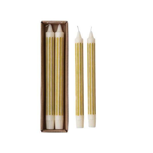 Unscented Striped Taper Candles in Box, Chartreuse, Set of 2