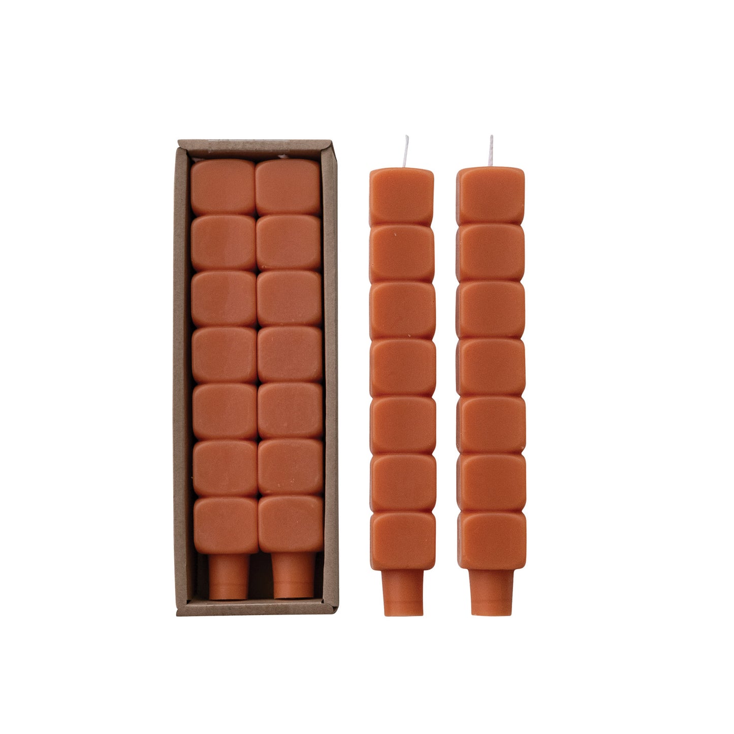 Stacked Block Shaped Taper Candle, Rust