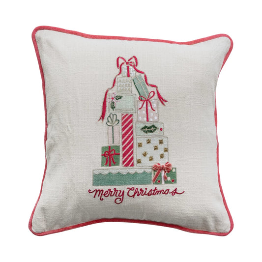 20" Square Pillow with Embroidered Gifts