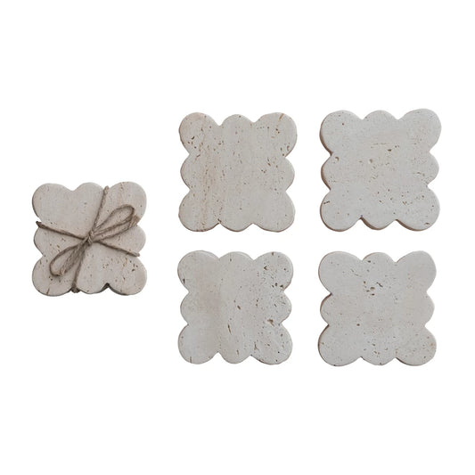 Tavertine Coasters w/ Scalloped Edge, set of 4