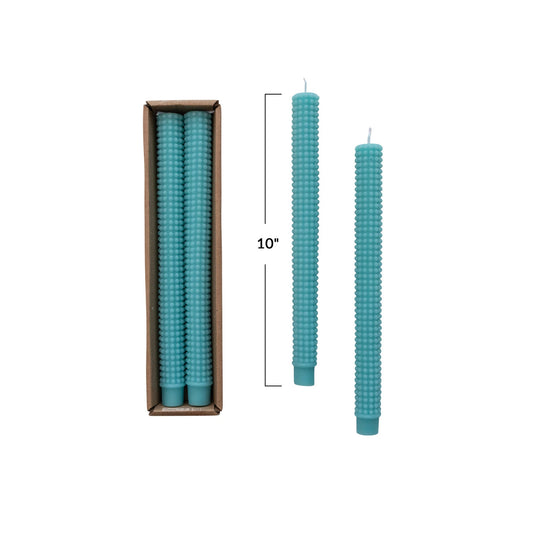 Unscented Hobnail Taper Candles, Cyan