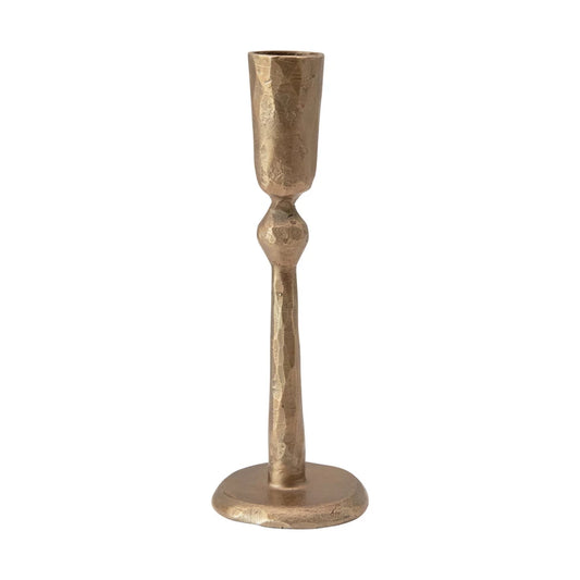 Slim Hand Forged Iron Taper Holder, Antique Brass Finish