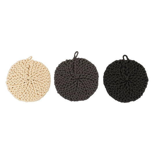 Round Cotton Crocheted Pot Holder, 3 colors