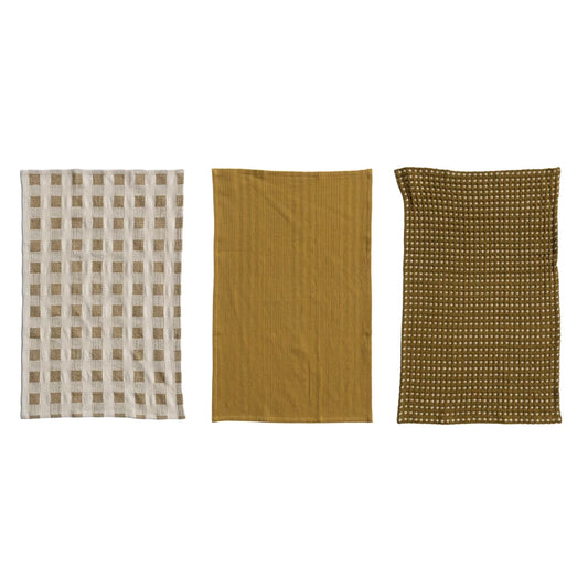 Olive Woven Cotton Dish Cloths, Set of 3
