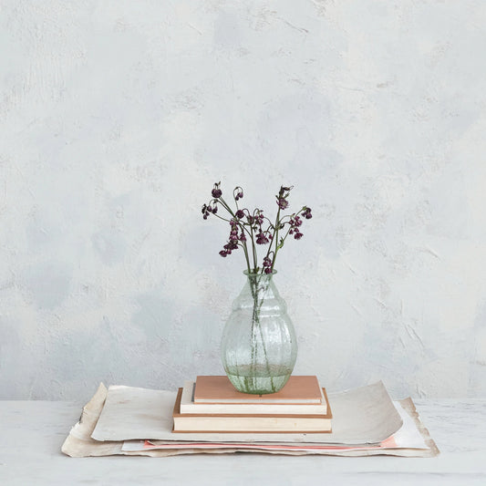 Hand-Blown Bubble Glass Vase, Green