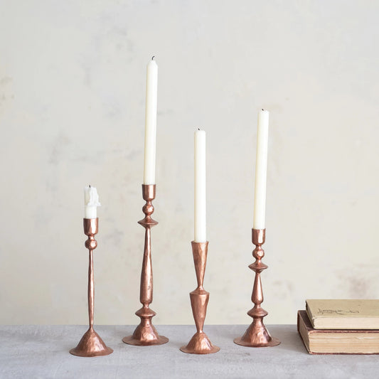 11.75" Hand-Forged Cast Iron Taper Holder, Copper Finish