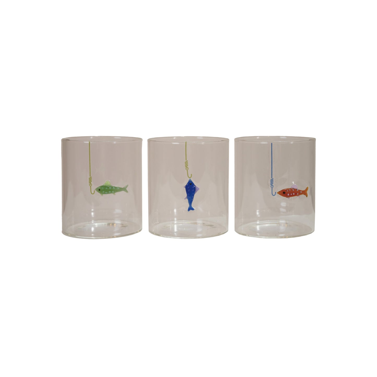Hand Blown Drinking Glass w/ Fish Hook, 12oz
