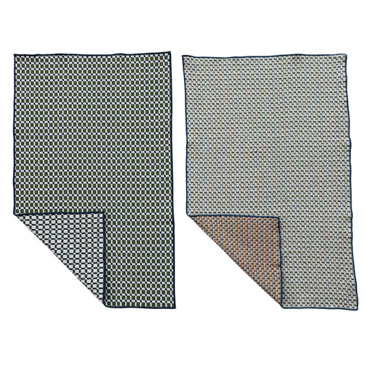 Woven Cotton Tea Towel with Pattern & Stitched Edge, 2 Styles
