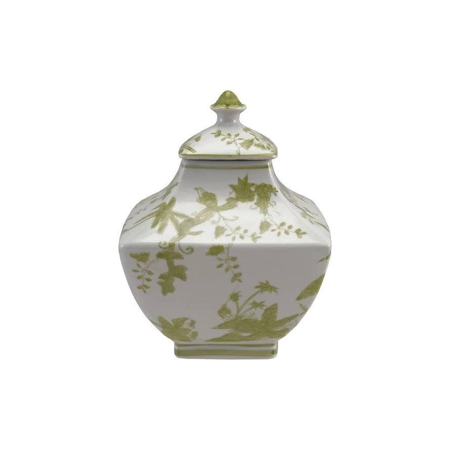 Hand-Painted Stoneware Jar with Botanicals