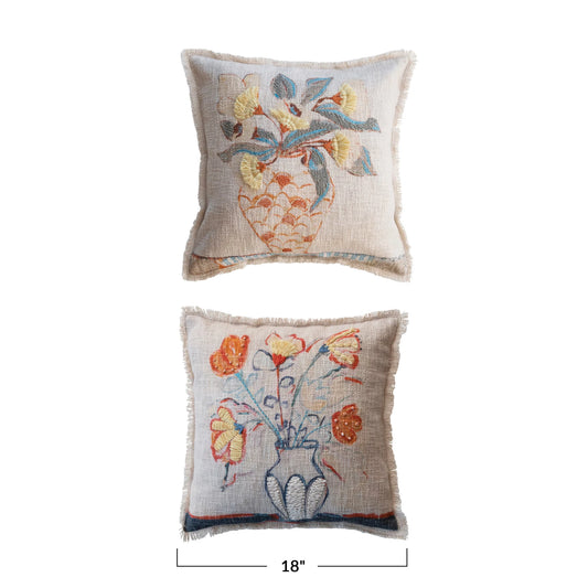 Flowers in Vase Square Cotton Pillow, 2 styles