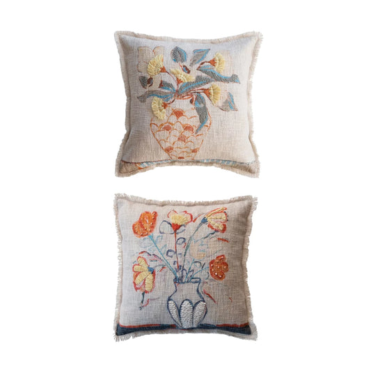 Flowers in Vase Square Cotton Pillow, 2 styles
