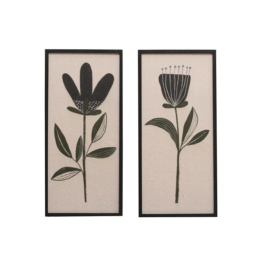 Wood Plaque w/ Flowers, 2 Styles