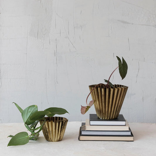 Fluted Metal Planter, Brass Finish - 2 sizes