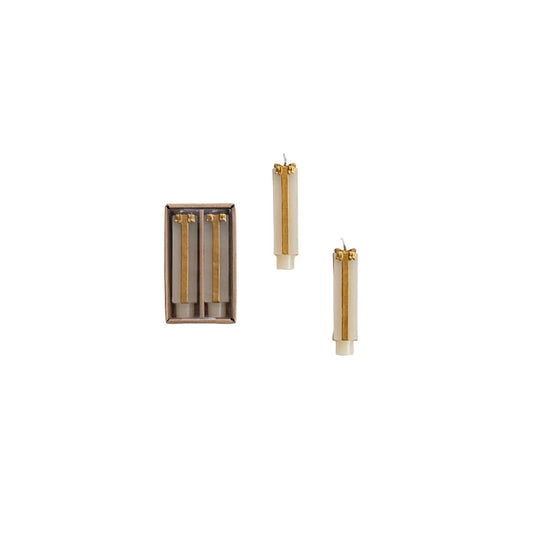 Ivory/Gold Gift Shaped Taper Candle, Short 4 3/4"