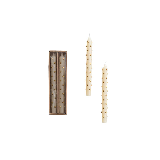 Ivory w/ Gold 3D Dot Taper Candle, Tall 10"