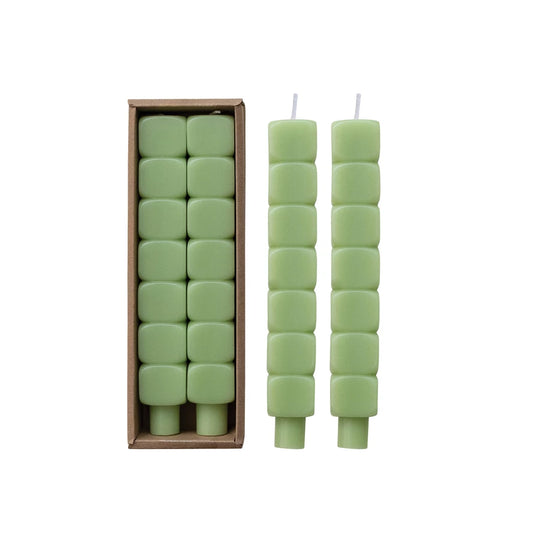 Stacked Block Shaped Taper Candle, Green