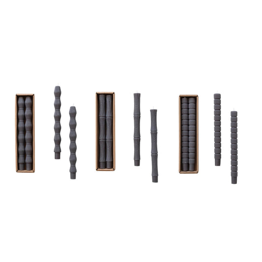 Unscented Bamboo Shaped Taper Candles, Grey