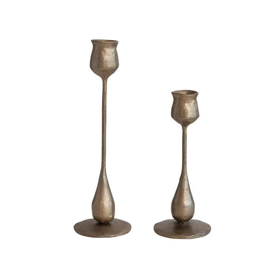 Gold Goblet Hand Forged Iron Taper Candle Holders, 2 sizes