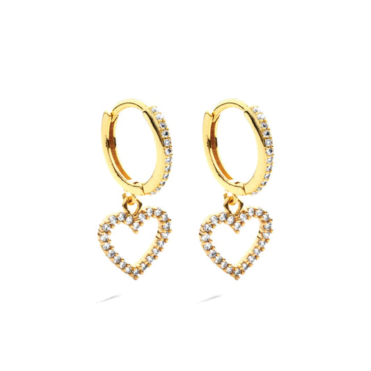 Small Huggie with Pave Heart Earring