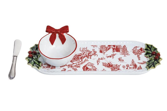 Holly & Bow Dip and Tray Set
