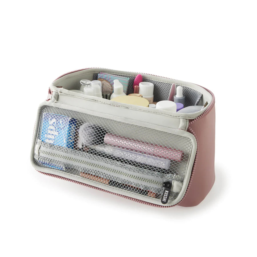 Neoprene Large Train Case Makeup Bag Mauve w/ Stone Interior