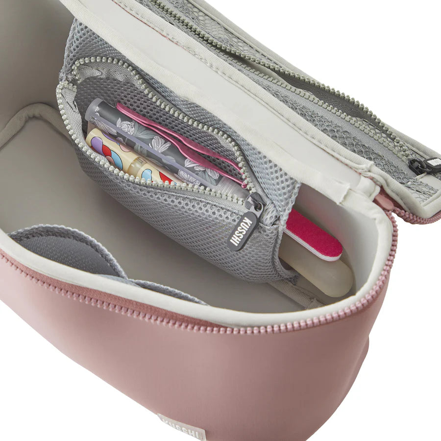 Neoprene Large Train Case Makeup Bag Mauve w/ Stone Interior