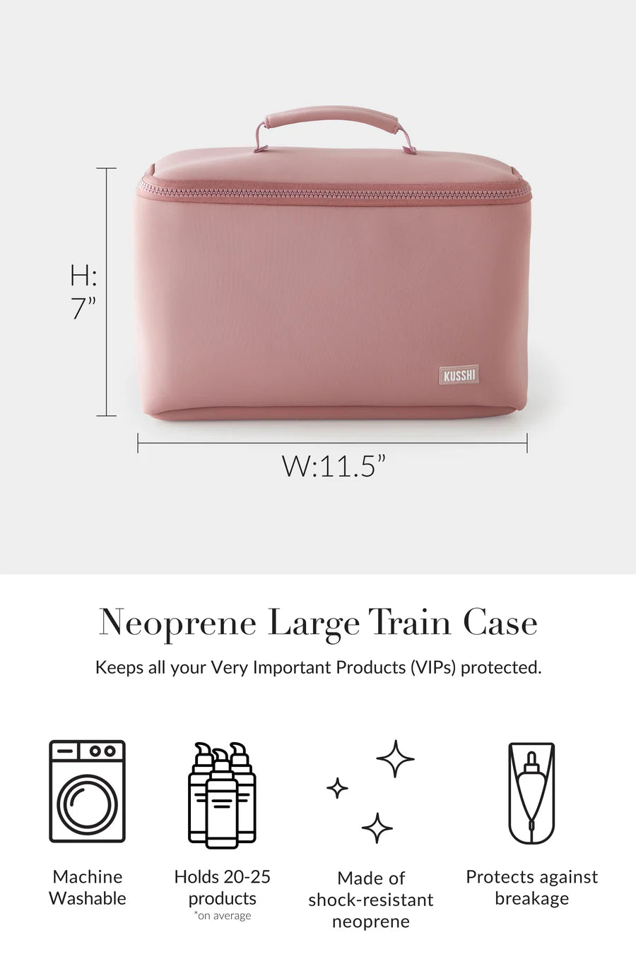 Neoprene Large Train Case Makeup Bag Mauve w/ Stone Interior