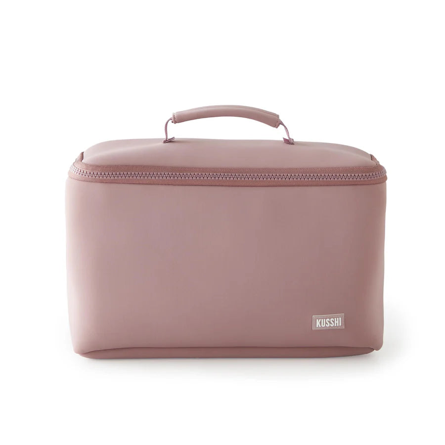 Neoprene Large Train Case Makeup Bag Mauve w/ Stone Interior