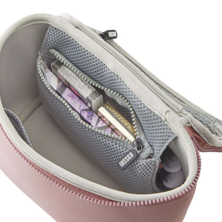Neoprene Small Train Case Makeup Bag Mauve w/ Stone Interior