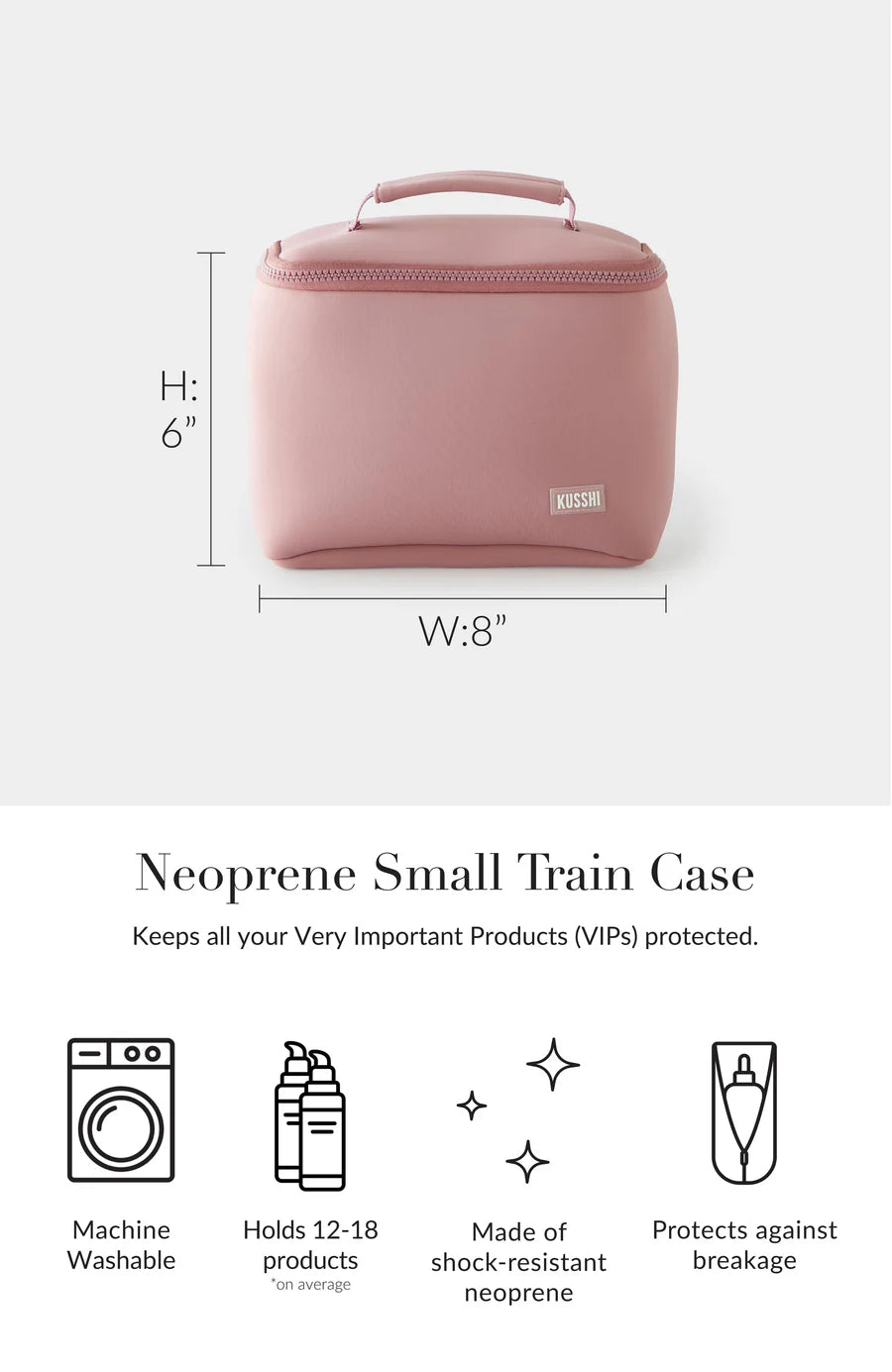 Neoprene Small Train Case Makeup Bag Mauve w/ Stone Interior
