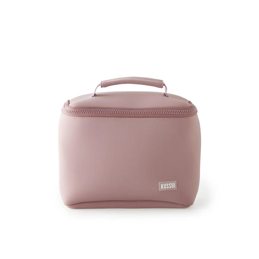 Neoprene Small Train Case Makeup Bag Mauve w/ Stone Interior