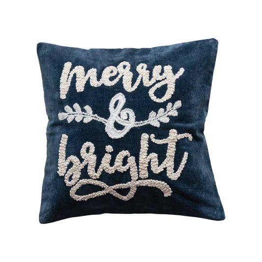 Merry & Bright Navy Velvet Square Pillow