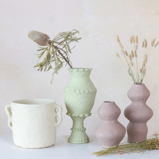 Paper Mache Vase w/ Handles, Natural
