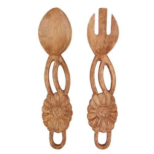 Carved Flower Salad Server Set