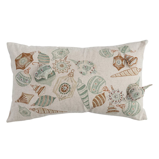 Ornament Printed Pillow w/ Beads, Lumbar Pillow