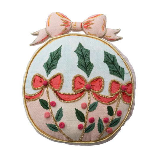 Ornament Shaped Pillow w/ Embroidery & Velvet Back