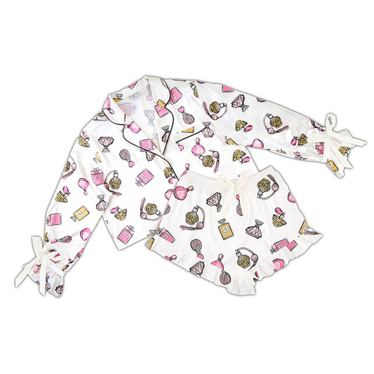 Cropped PJ Set + Velvet Ties - Perfume Bottles