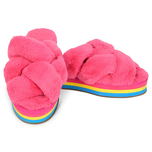Girls Furry Platform Slippers