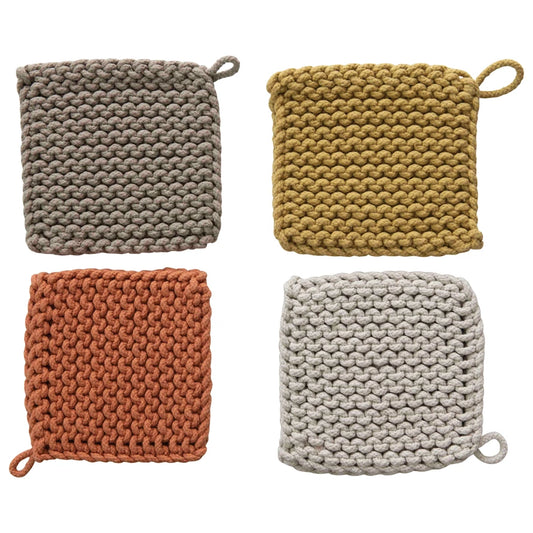 Square Cotton Crocheted Pot Holders, 4 Colors