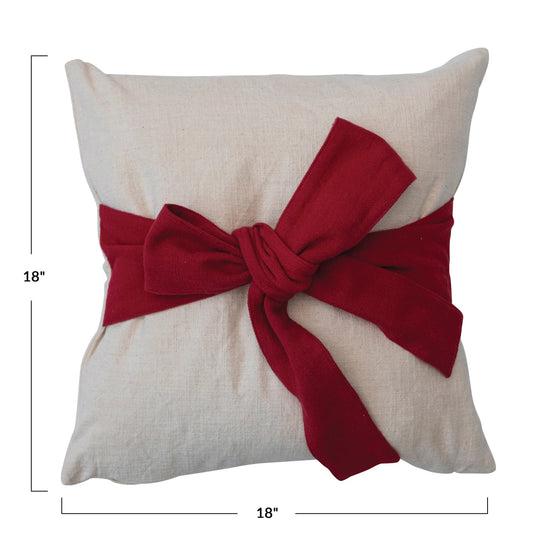 18" Square Cotton Red Bow Pillow