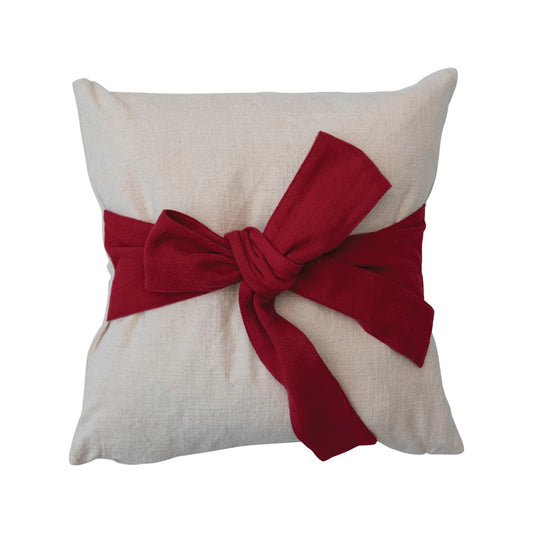 18" Square Cotton Red Bow Pillow