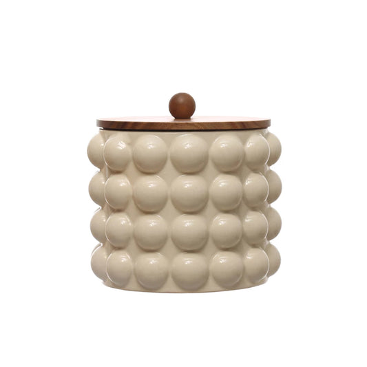 Round Stoneware Canister w/ Wood Lid