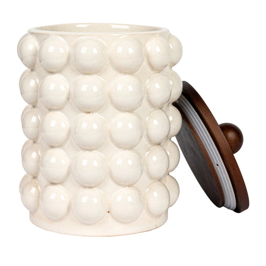 Round Small Tall Stoneware Canister w/ Wood Lid
