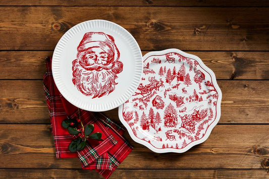 Santa & Toile Platter Set - Sold Separately