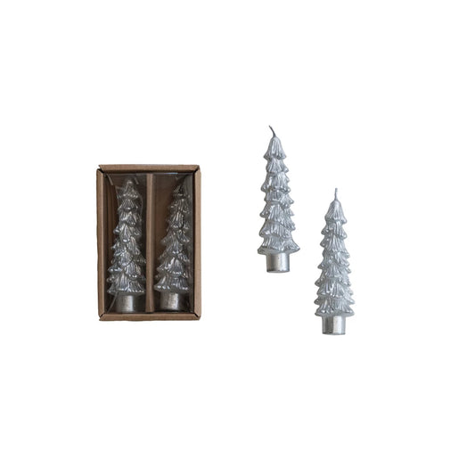 Silver Tree Shaped Taper Candle, Short 4 3/4"